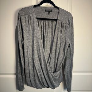 Banana Republic Heather Gray Crossover Long Sleeve Top